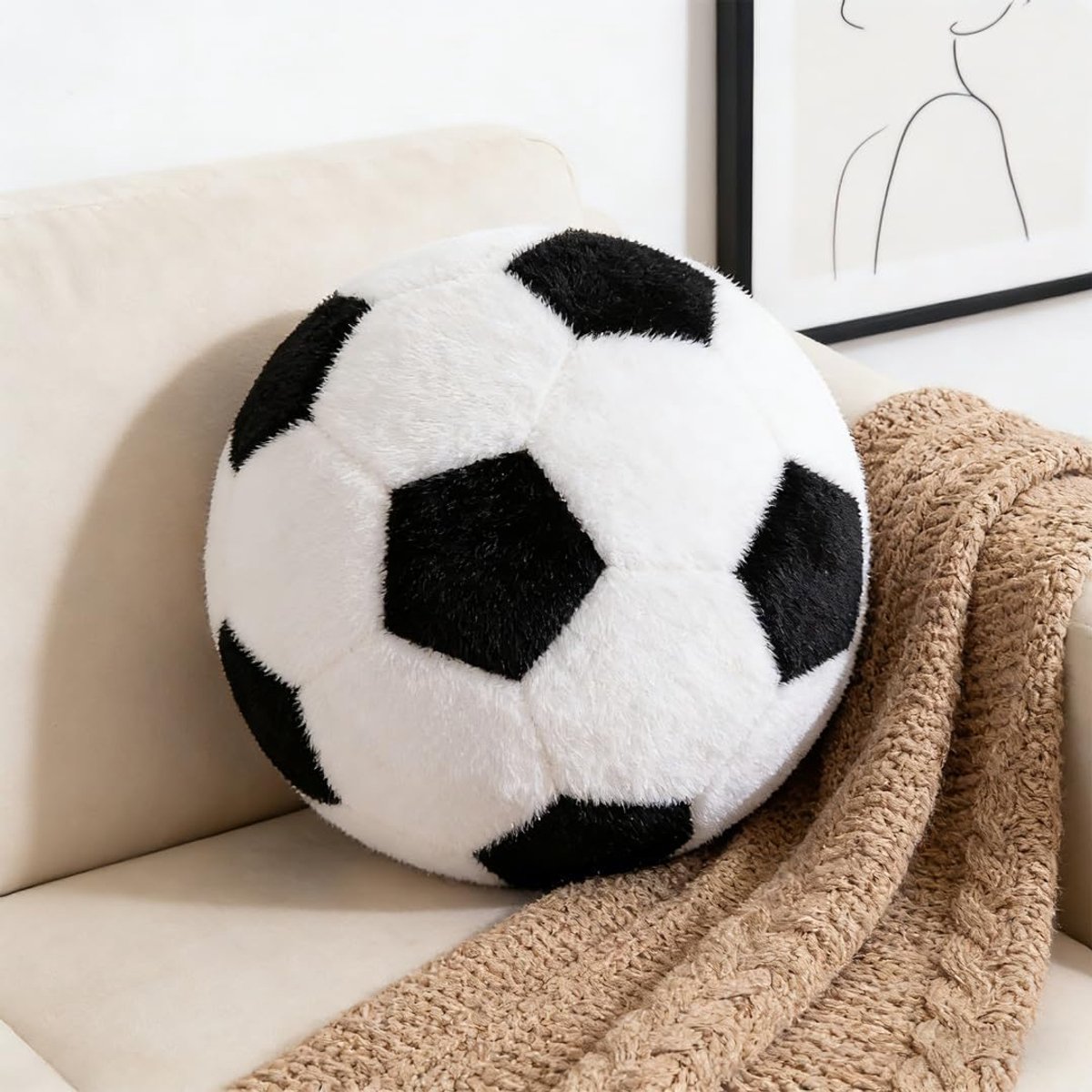 SnelShoppen - Zachte Voetbal Pluche Kussen Jongens - 25cm Sport Speelgoed Decoratie - Veilig Gooi Kussen voor Kinderen - Ideaal Cadeau voor Jongens -