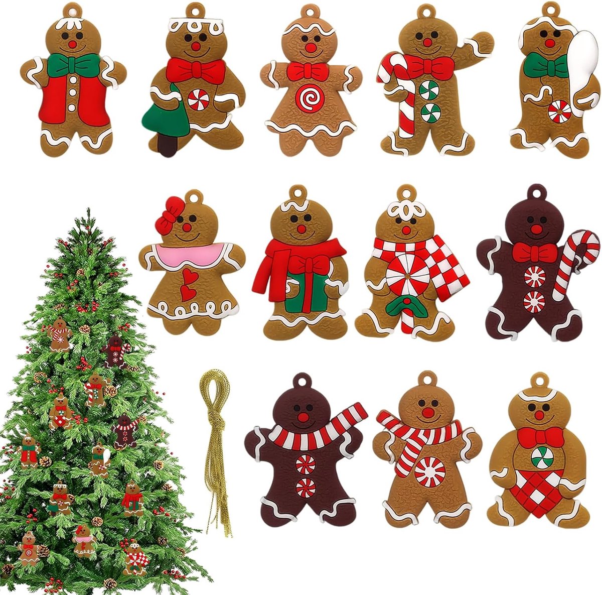 12 Pieces Gingerbread Decorations Christmas Decorations Ornament Gingerbread Man with Cord Christmas Tree Decorations - ShopVlot