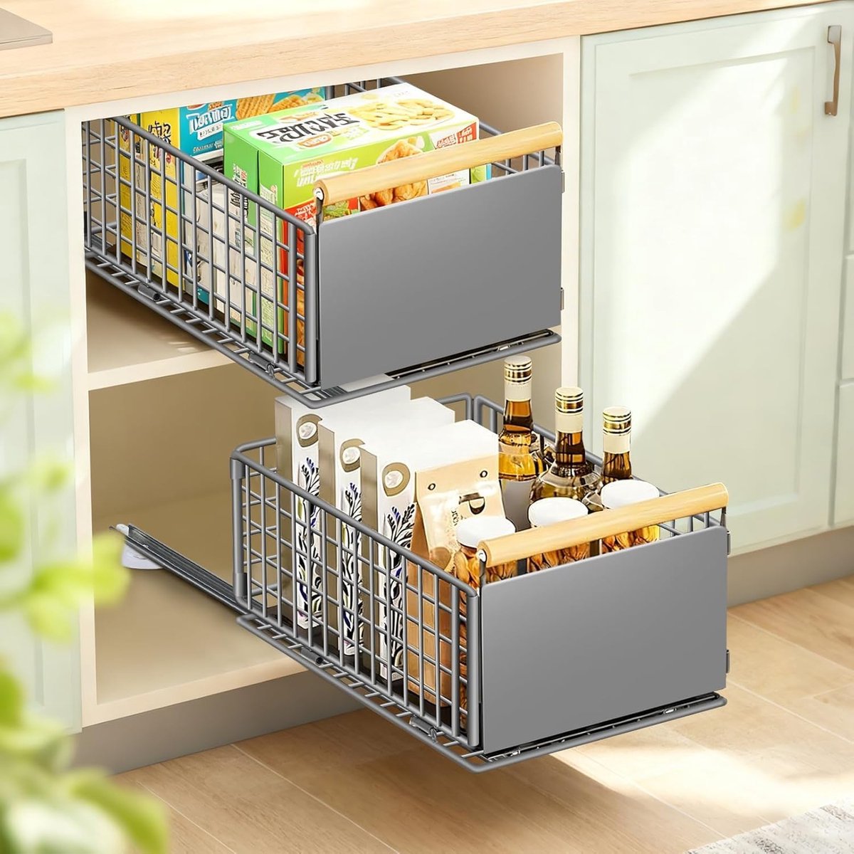 SnelShoppen - Uittrekbare Keukenlade 2 Stuks, Telescopisch Ladesysteem met Volledige Uittrekbaarheid, Geen Boren, Tot 25kg, Lade Organizer voor Diepe