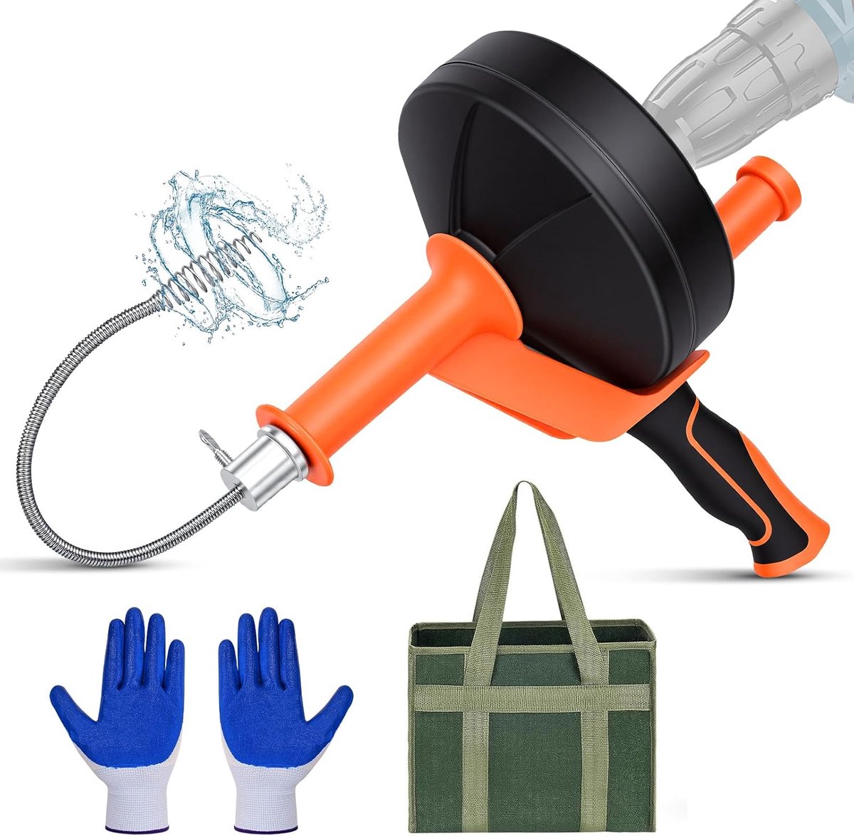 SnelShoppen - Pipe Cleaning Spiral 10M - Professionele Afvoerspiralen, Drain Cleaner met Boorbevestiging & Metalen Trommel voor Keuken en Badkamer Afv