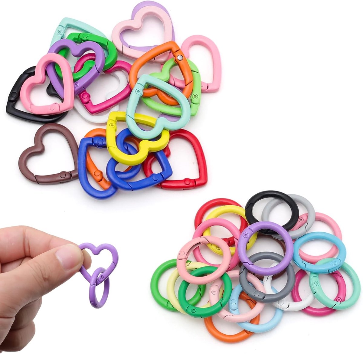 Sleutelhangers hartvormig 40 stuks - kleurrijke mini karabijnhaken - stevig zinc alloy - ShopVlot