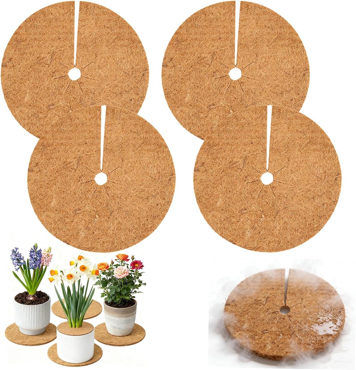 SnelShoppen - 4 Stuks Kokosmat – Winterbescherming voor Planten, 40 cm, Natuurlijke Kokosvezels, Bescherming tegen Vorst en Kou, Ideaal voor Palmentpo