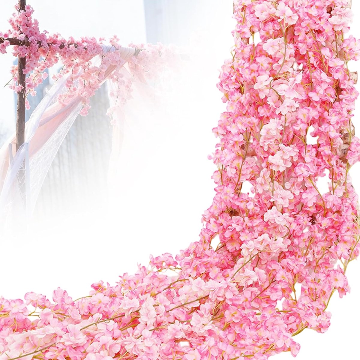 SnelShoppen - Kunststof Kersenbloesem Slinger 5 Stuks - 180 cm Lange Roze Bloemenkrans voor Bruiloft, Tuin en Kamerdecoratie