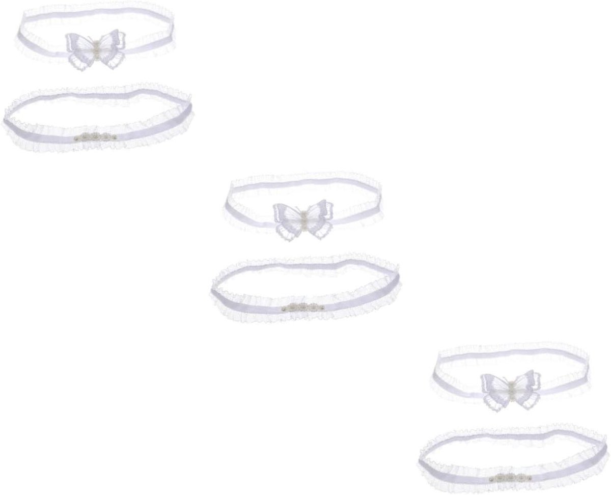 Bruid Kousenband Set - Jarretel Band Bruiloft - Bruiloft Accessoire - Kant Materiaal - 6 stuks - Wit