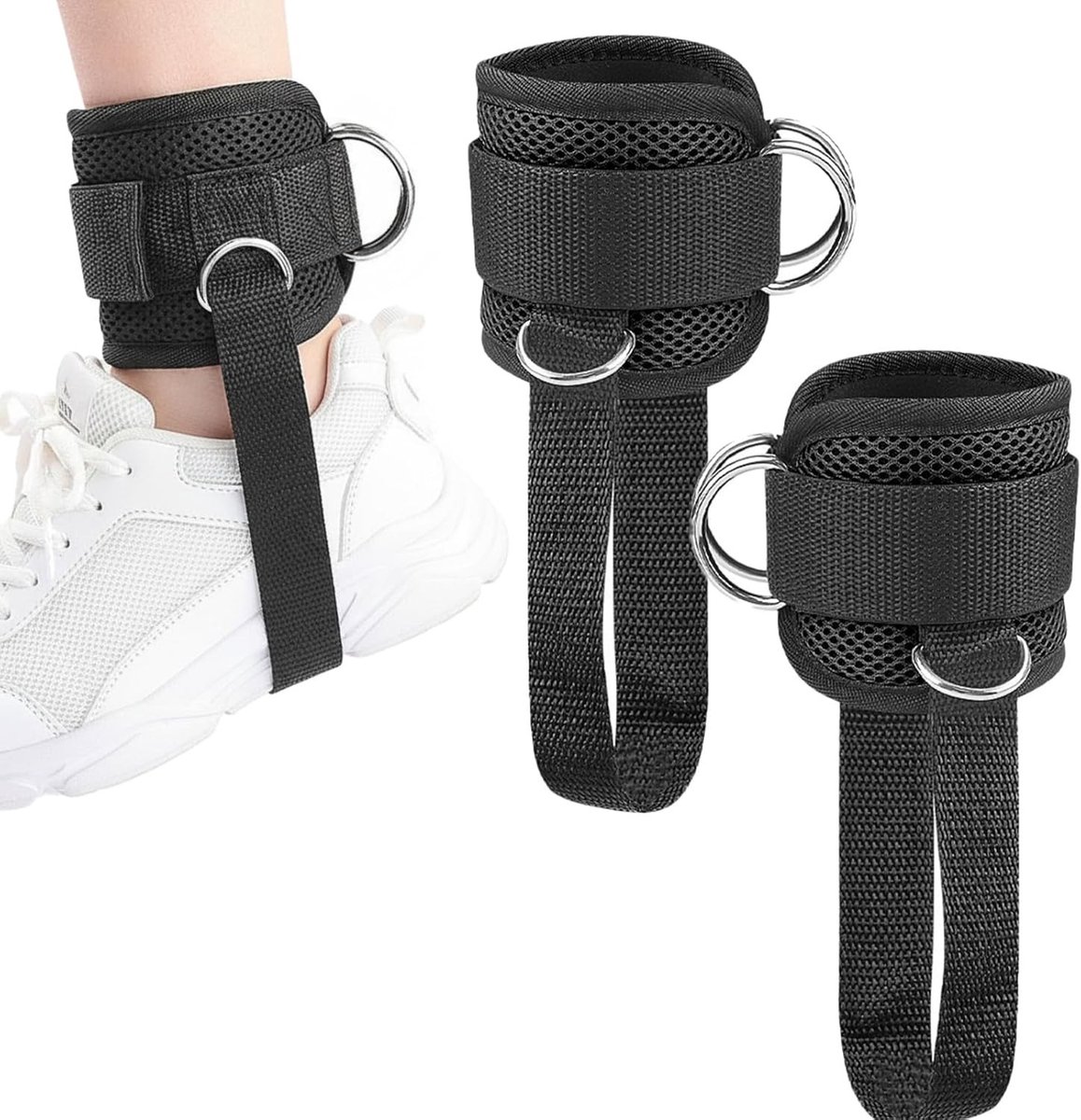 Set van 2 Voetlussen voor Kabel Trekkoord, Professionele Enkellussen met 5 D-ringen en Karabijnhaak, Extra Dikke Padding voor Been- en Voettraining voor Mannen en Vrouwen