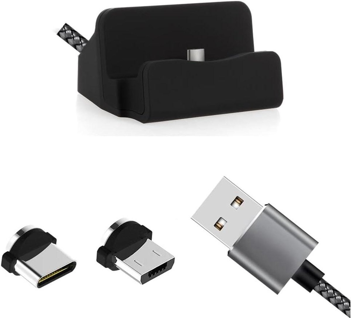 Laadstation Docking Station - Desktop Stand Charger - Telefoon Opladen - Magnetische Aansluiting - 93cm Kabel - Zwart