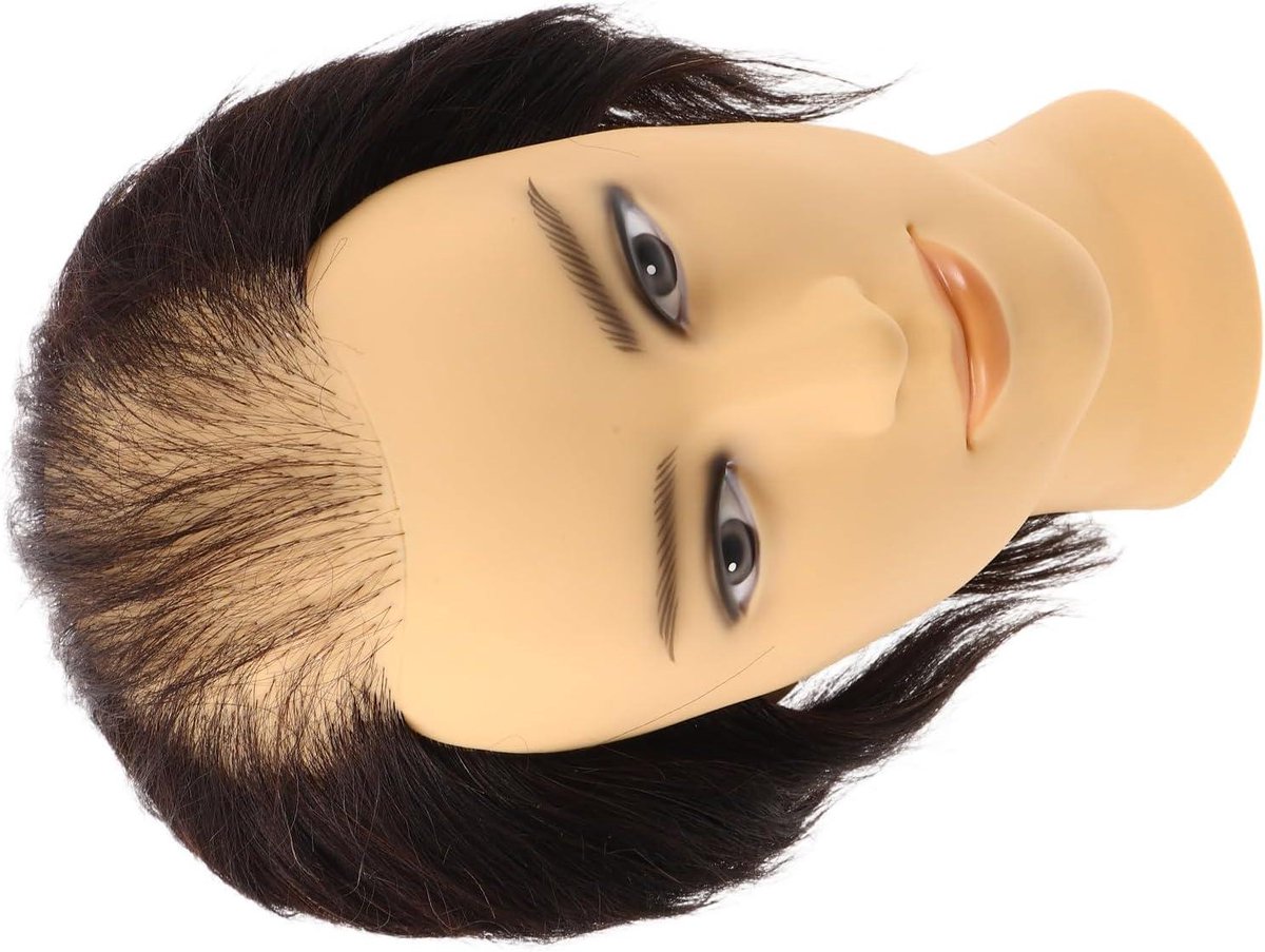 Mannequinhoofd Heren - Kappershoofd Oefenpop - Haarstyling Oefenen - Realistisch Klitvrij Haar - 28 x 14.5 x 12 cm - Zwart