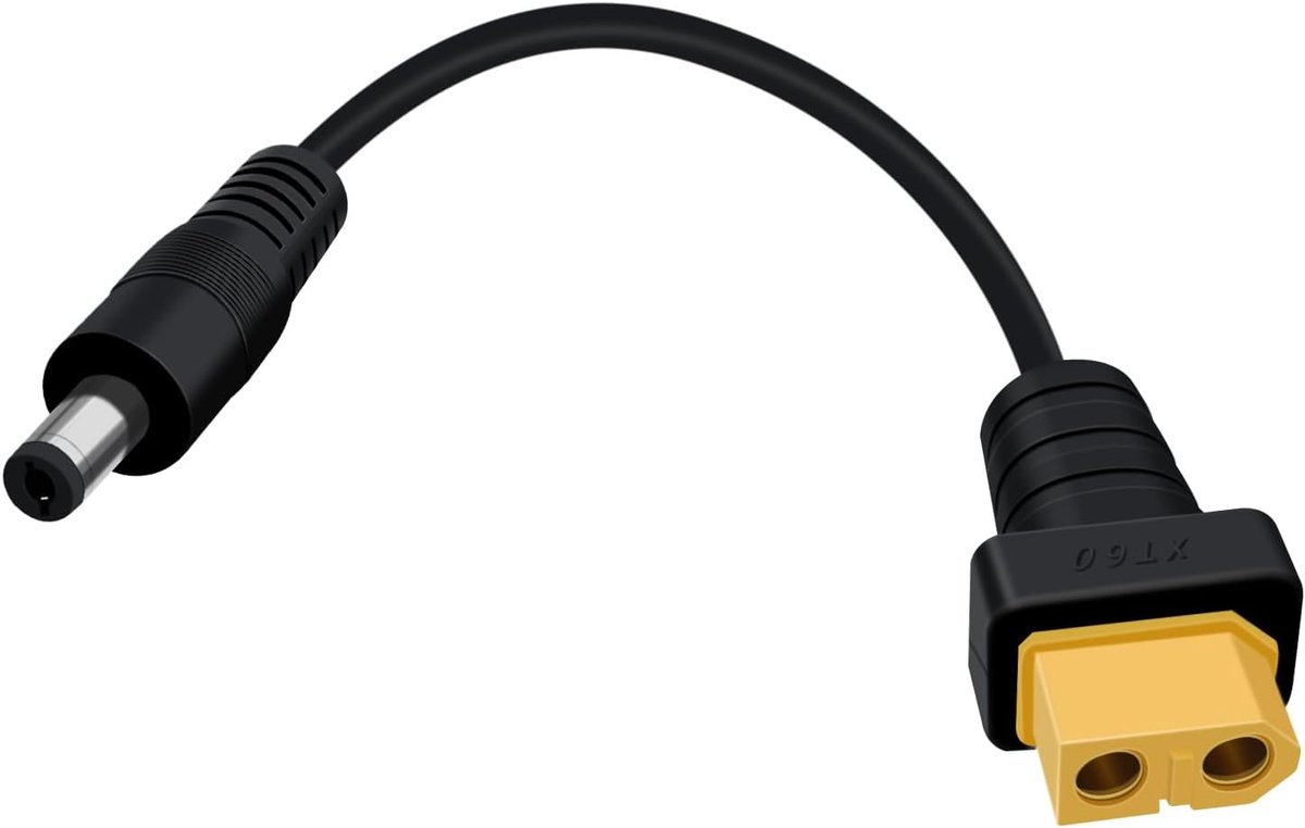 SnelShoppen - XT60 naar DC 5.5x25mm Connector Adapter Kabel voor TS100, Zonne-energie Accu Opladen, Flexibel, 30cm, 14AWG Koperdraad, 12V 24V