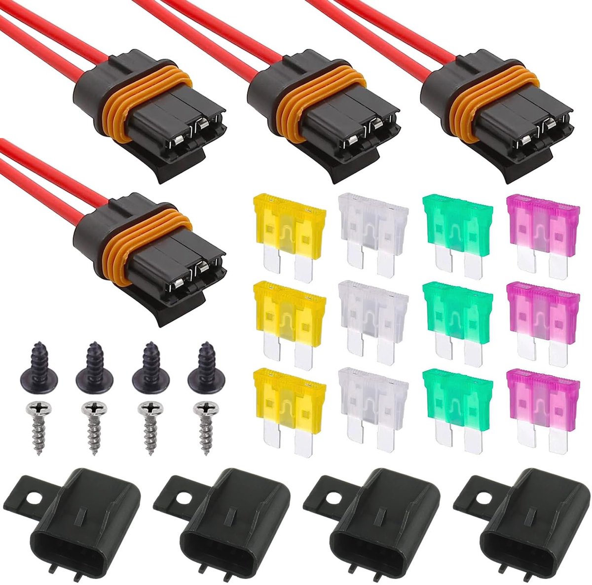 GTIWUNG 4pcs 24V ATO ATC Fuse Holder, Waterproof with 12AWG Wire, Flat Fuse Holder, Waterproof Inline Blade Fuses with - ShopVlot