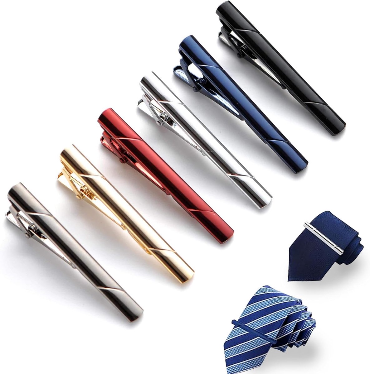 6 Pcs Tie Clips for Men, Tie Clip Men, Classic Tie Pin, Stainless Steel Tie Clip Set for Men, for Weddings - ShopVlot