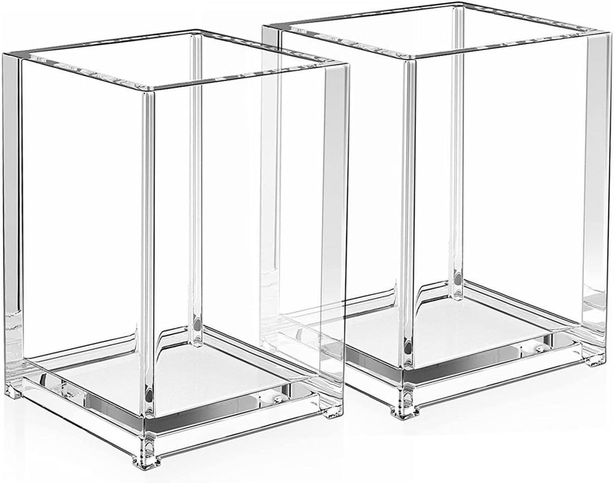 SnelShoppen - Set van 2 Acryl Opbergdozen - Pennenhouder Bureau + Make-up Kwasten Organizer - Voor Kantoor, School en Thuis (10 x 6,5 x 6,5 cm) - DIY