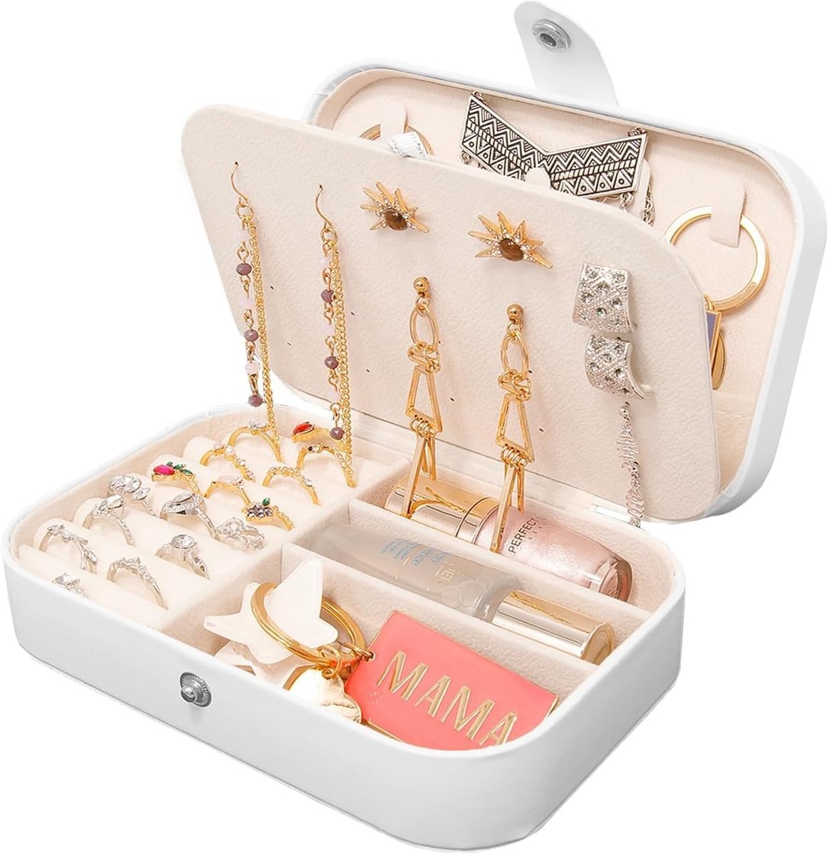 SnelShoppen - Compacte PU Leren Reisjuwelenbox - Multifunctionele Sieradenopberger voor Oorbellen, Ringen, Halskettingen - Draagbare Vrouwen Organizer