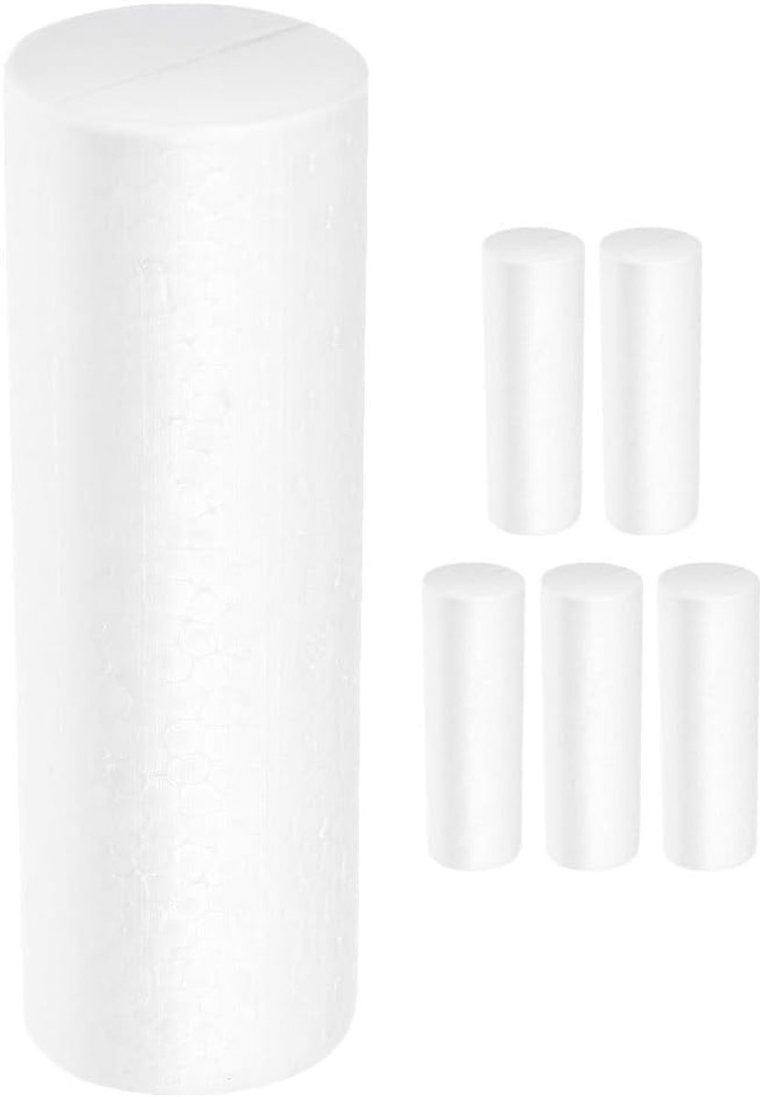 SnelShoppen - Pack van 6 Styrofoam Cilinders 20 cm voor Creatief Knutselen, Schilderen, Decoratie, Polystyreen Ballen, Wit, Feest, Bruiloft, Kerst, Ve