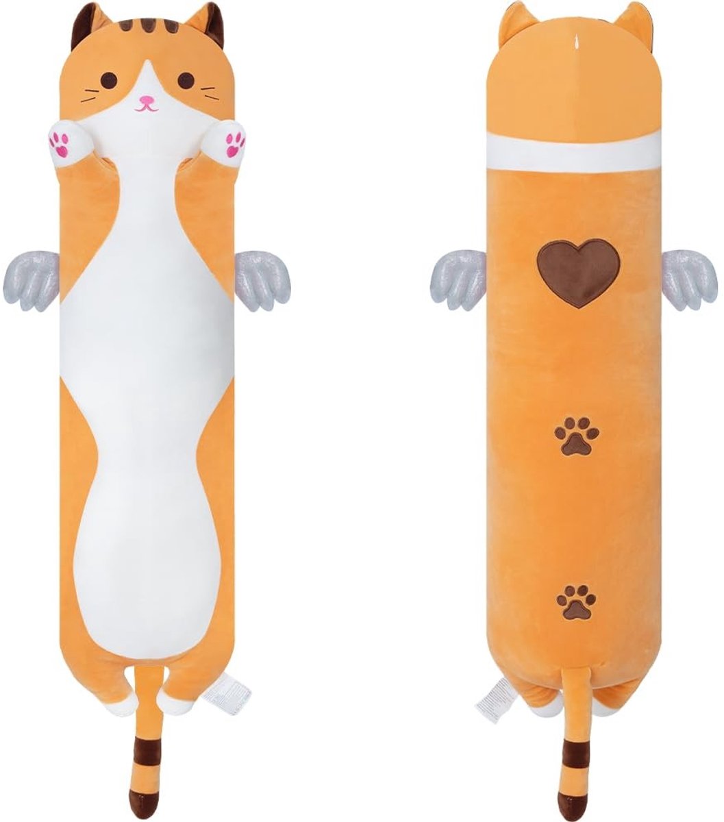 Omgoods - Zacht Katten Pluche Kussen - Lang Slaapkussen - Geel 90cm