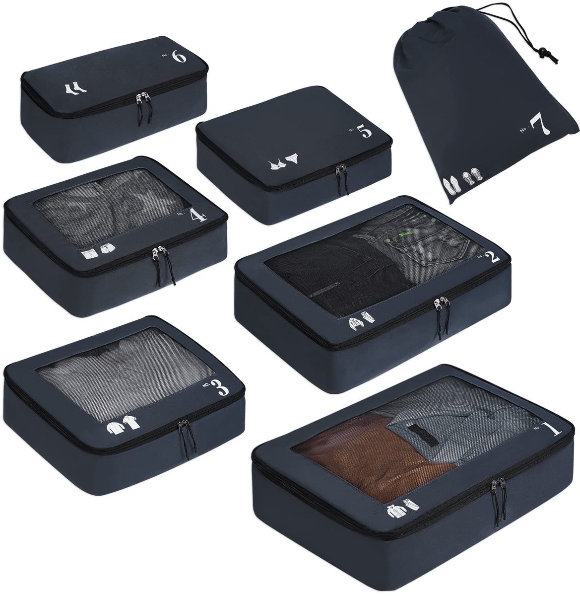 Omgoods - Reisopbergzakken Set van 7 - Duurzame Packing Cubes voor Koffers