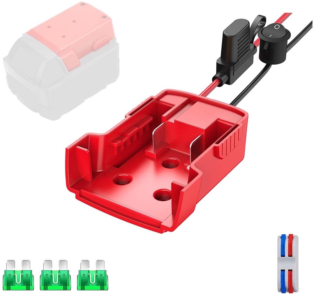 Omgoods - Power Wheels Adapter voor Milwaukee 18V Batterijen met Fusehouder
