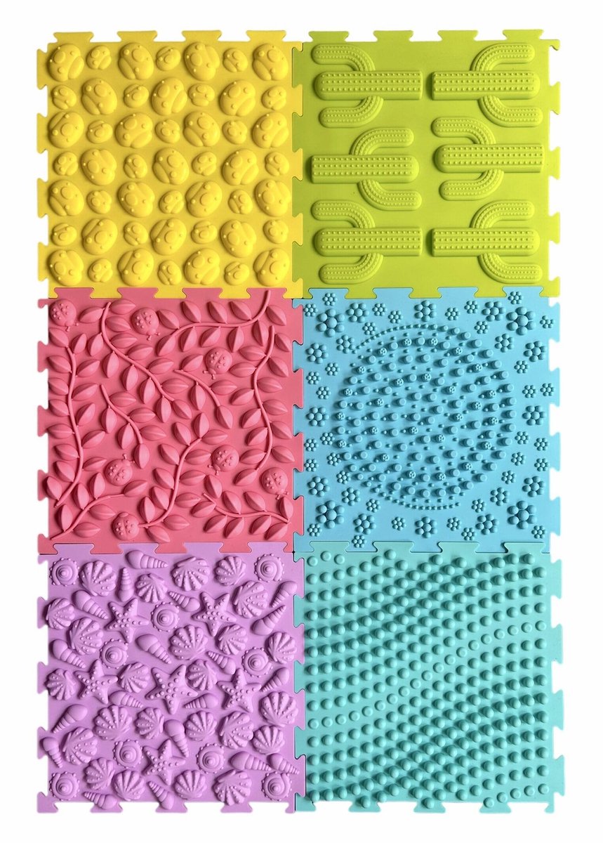 Omgoods - Massage Puzzelvloermatten Set van 6, Textuur Speelmat voor Kinderen en Volwassenen
