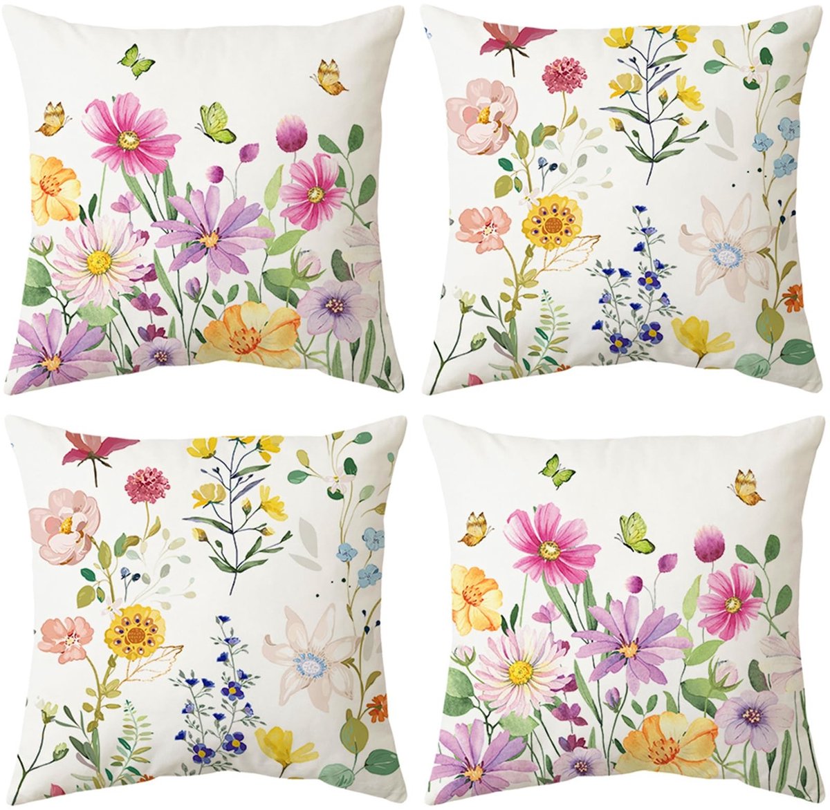 Omgoods - Set van 4 Velvet Kussenhoezen 45 x 45 cm met Bloemenprint