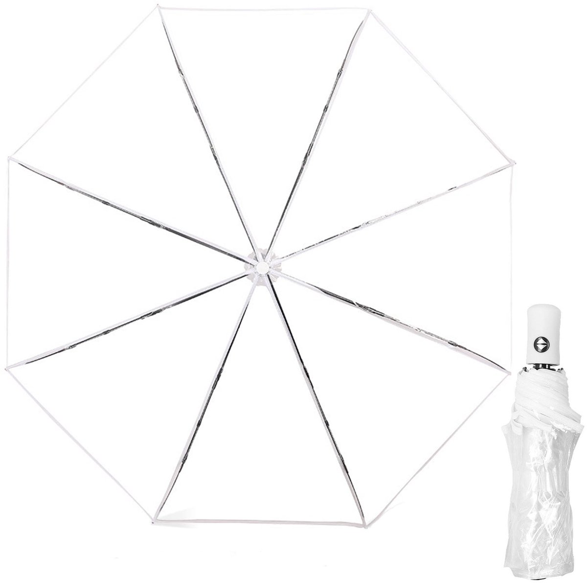 Omgoods- Paraplu Doorzichtig - Opvouwbaar - Winddicht - Bruiloft - Fotografie - Greeplengte 57 cm, Diameter 97 cm - Trendy Paraplu