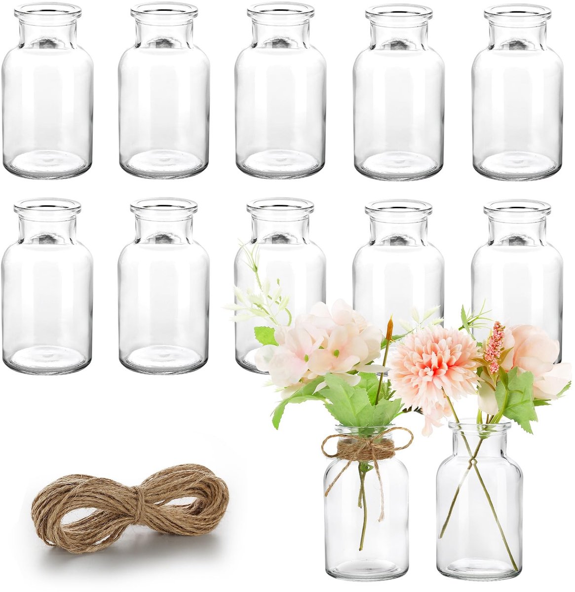 Omgoods - Set van 12 Mini Glazen Vazen voor Tafeldecoratie en Feesten