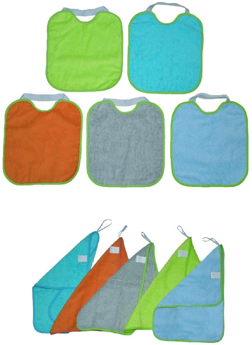 Omgoods - Set van 5 Waterdichte Slabbetjes met Handdoeken voor Peuters