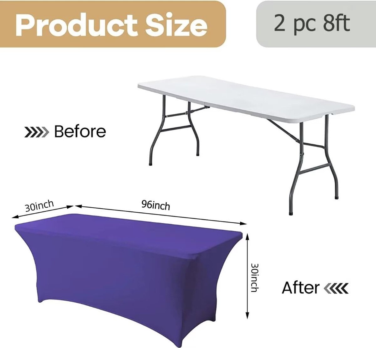 Omgoods - 2 Pack 8FT Stretch Spandex Tafelkleed Wasbaar en Kreukvrij