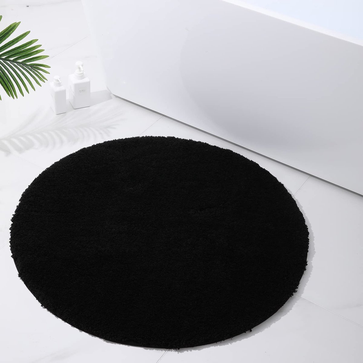 Omgoods - Zachte Antislip Badmat voor Badkamer, Rond 90 cm, Zwart