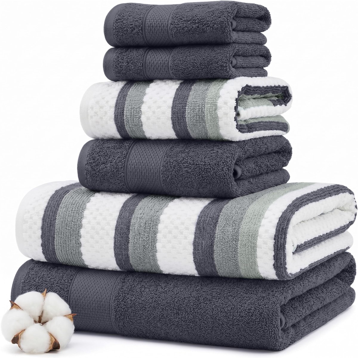Omgoods - 6-Delige Handdoekenset - 100% Gekamd Katoen - Super Absorberend en Sneldrogend - Denim