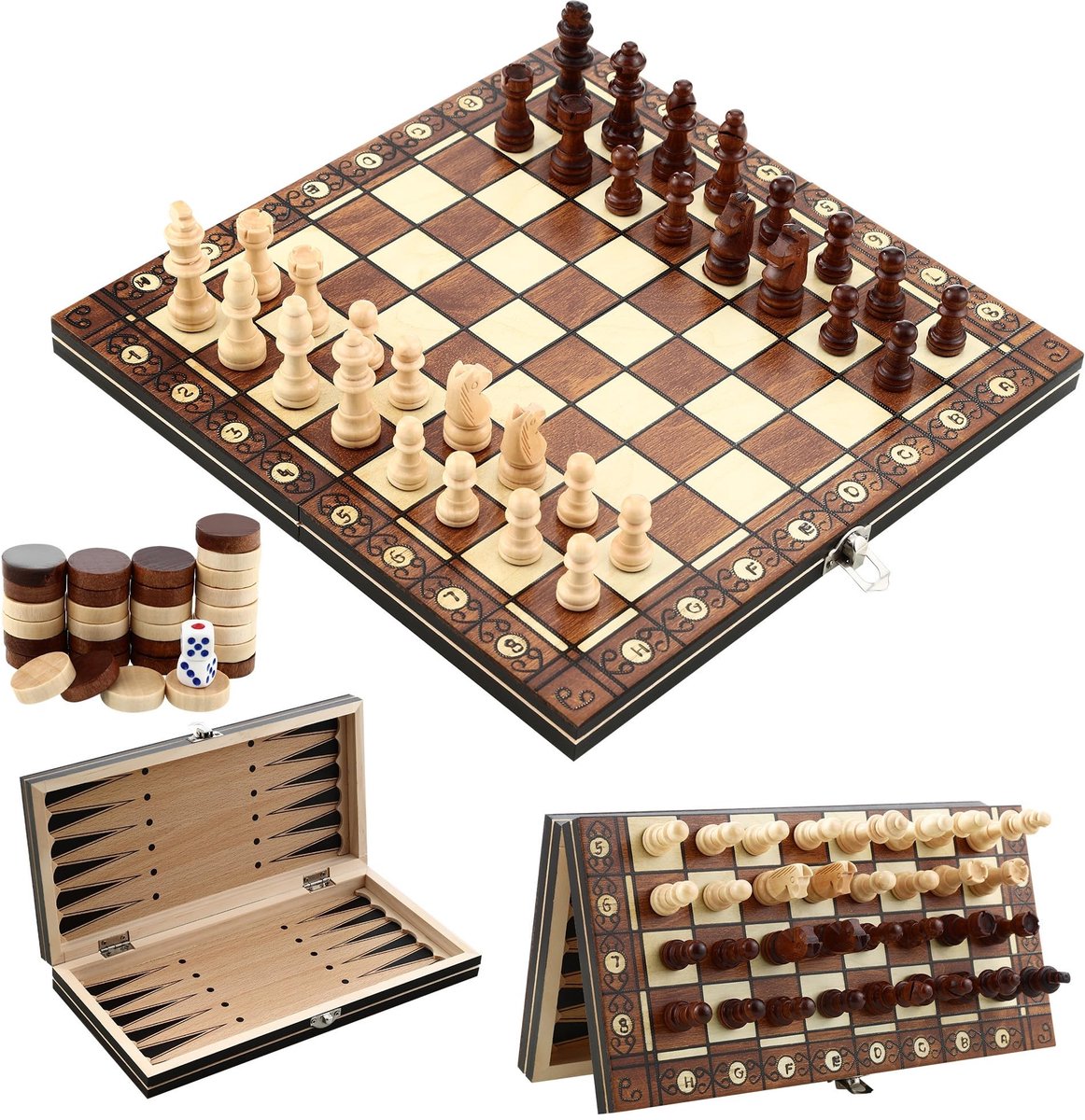 Omgoods - Magnetisch Houten Schaakspel 3-in-1 voor Kinderen