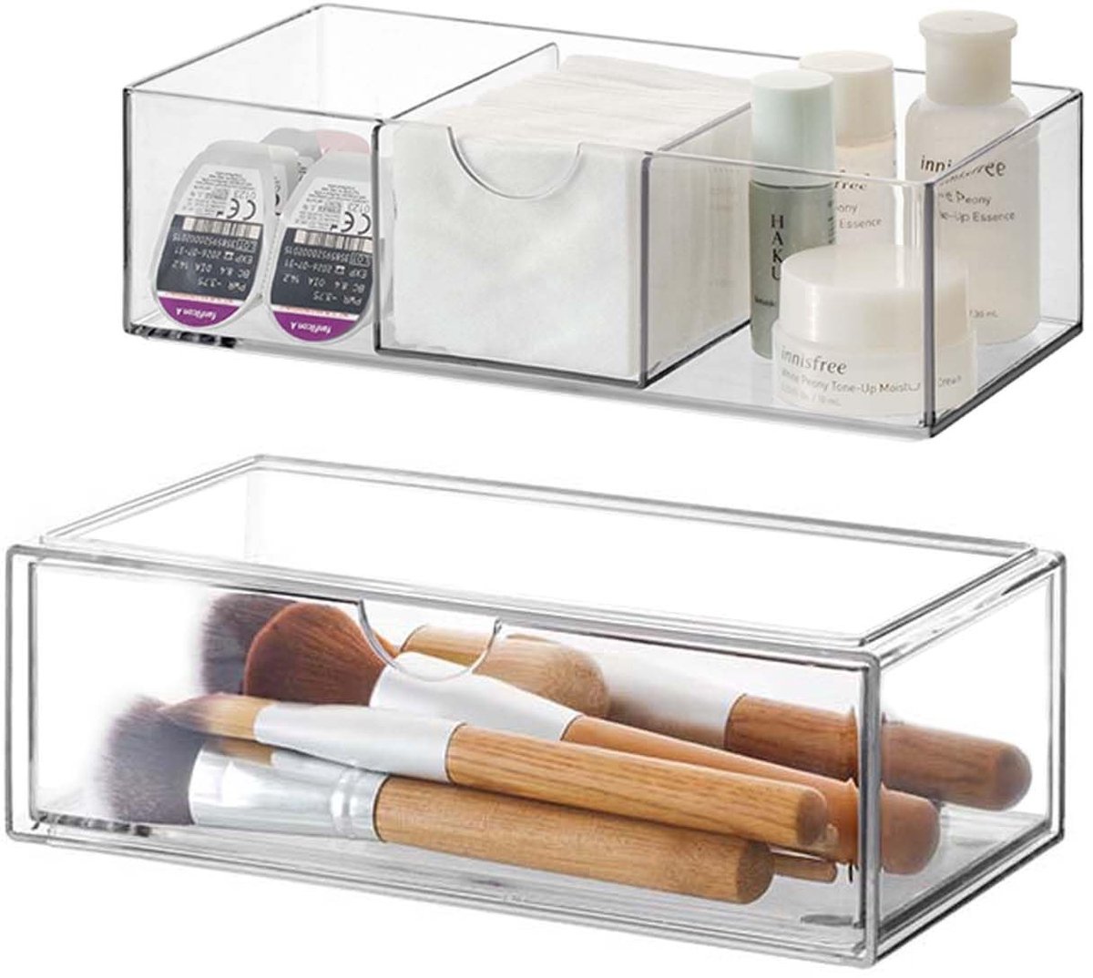 Omgoods - Cosmetic Organiser Set van 2 - Transparante Makeup Opbergdozen met Lades