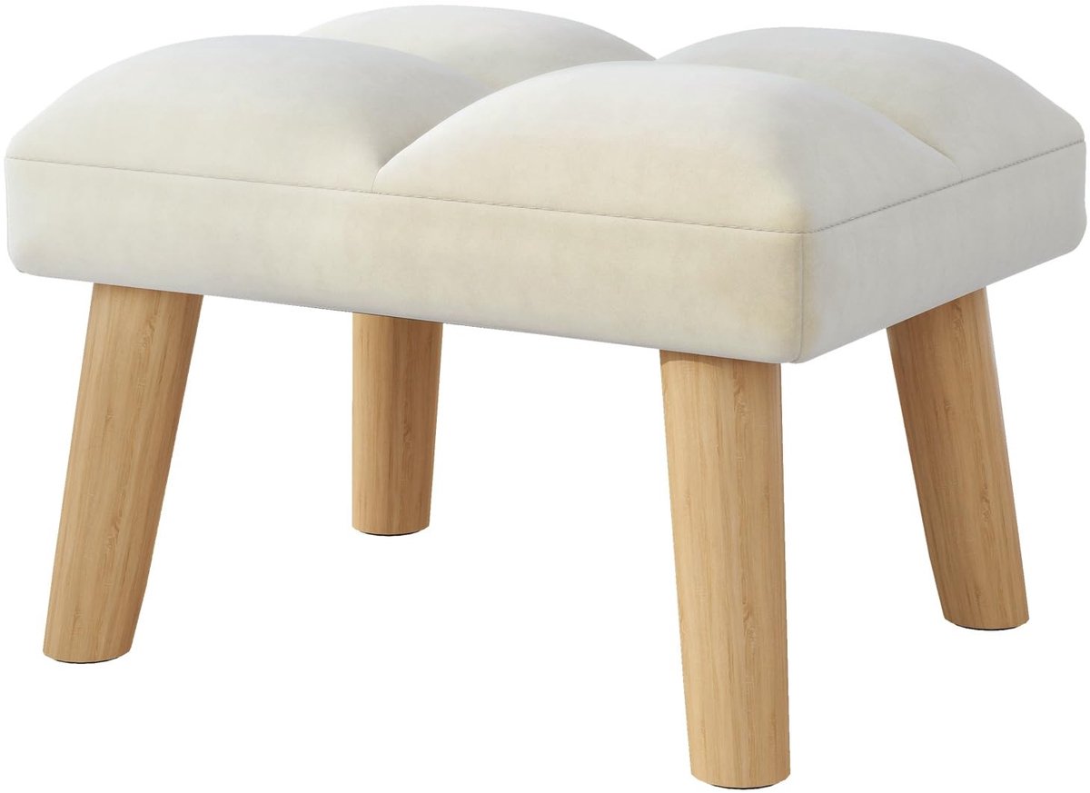 Omgoods - Modern Geplooide Voetenbank met Houten Poten