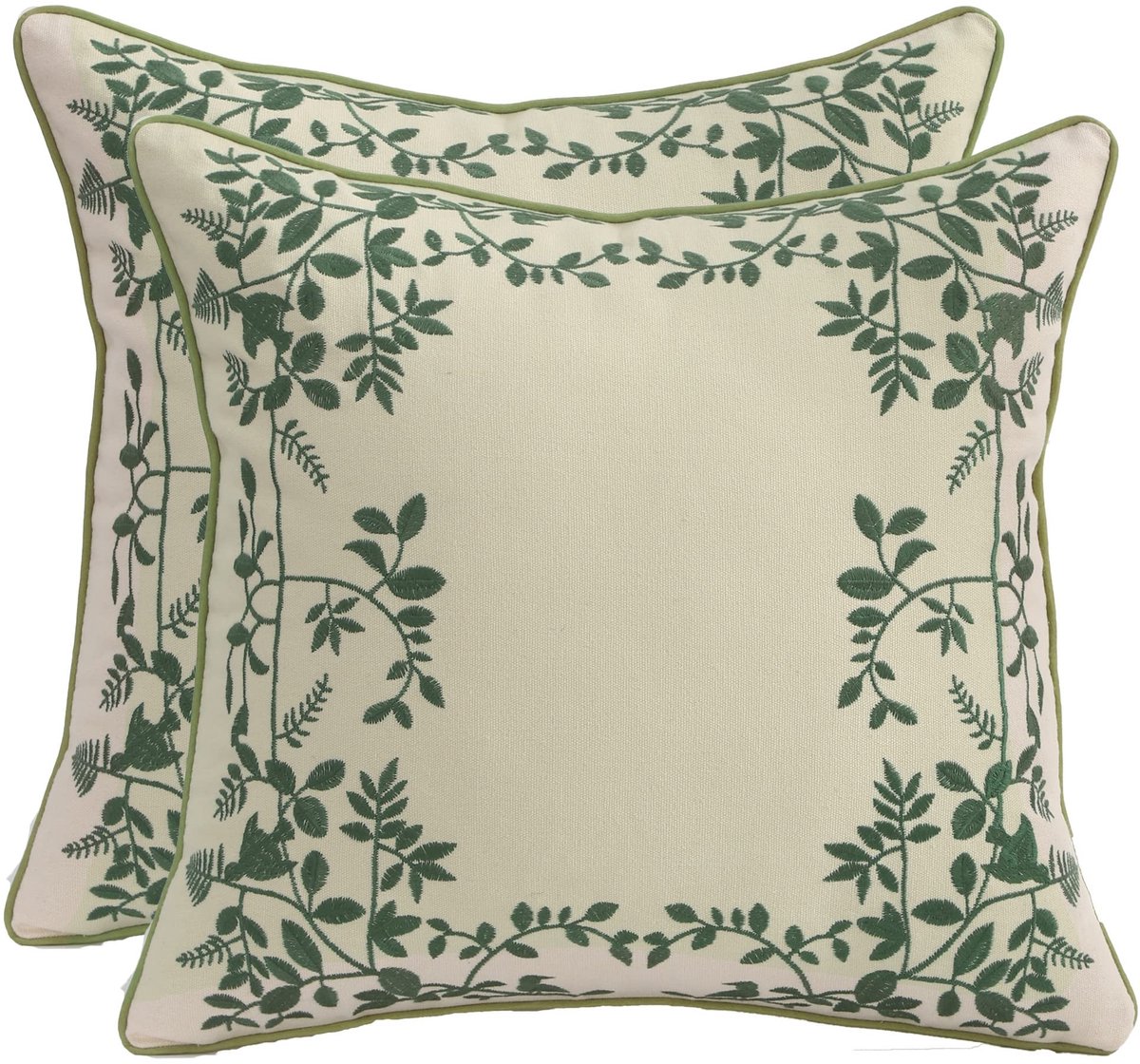 Omgoods - Set van 2 Geweven Kussenhoezen 45 x 45 cm Groene Bladeren