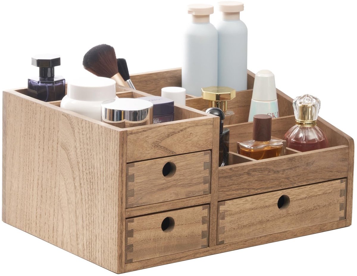 Omgoods - Vintage Bruine Make-up Opbergdoos met Lades