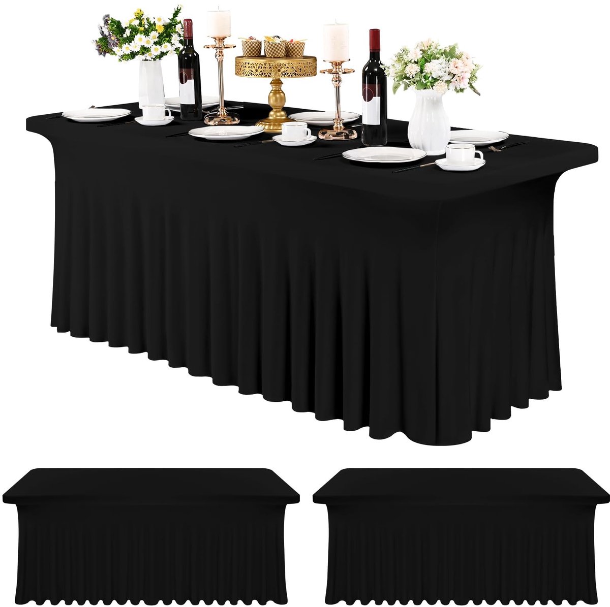 Omgoods - 3 Stuks Spandex Tafelrokken 182 x 76 cm voor Rechthoekige Tafels