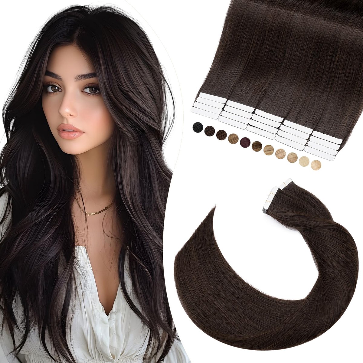 Omgoods - Echte Haar Extensions Tape - 20 Stuks Donkerbruin 30cm
