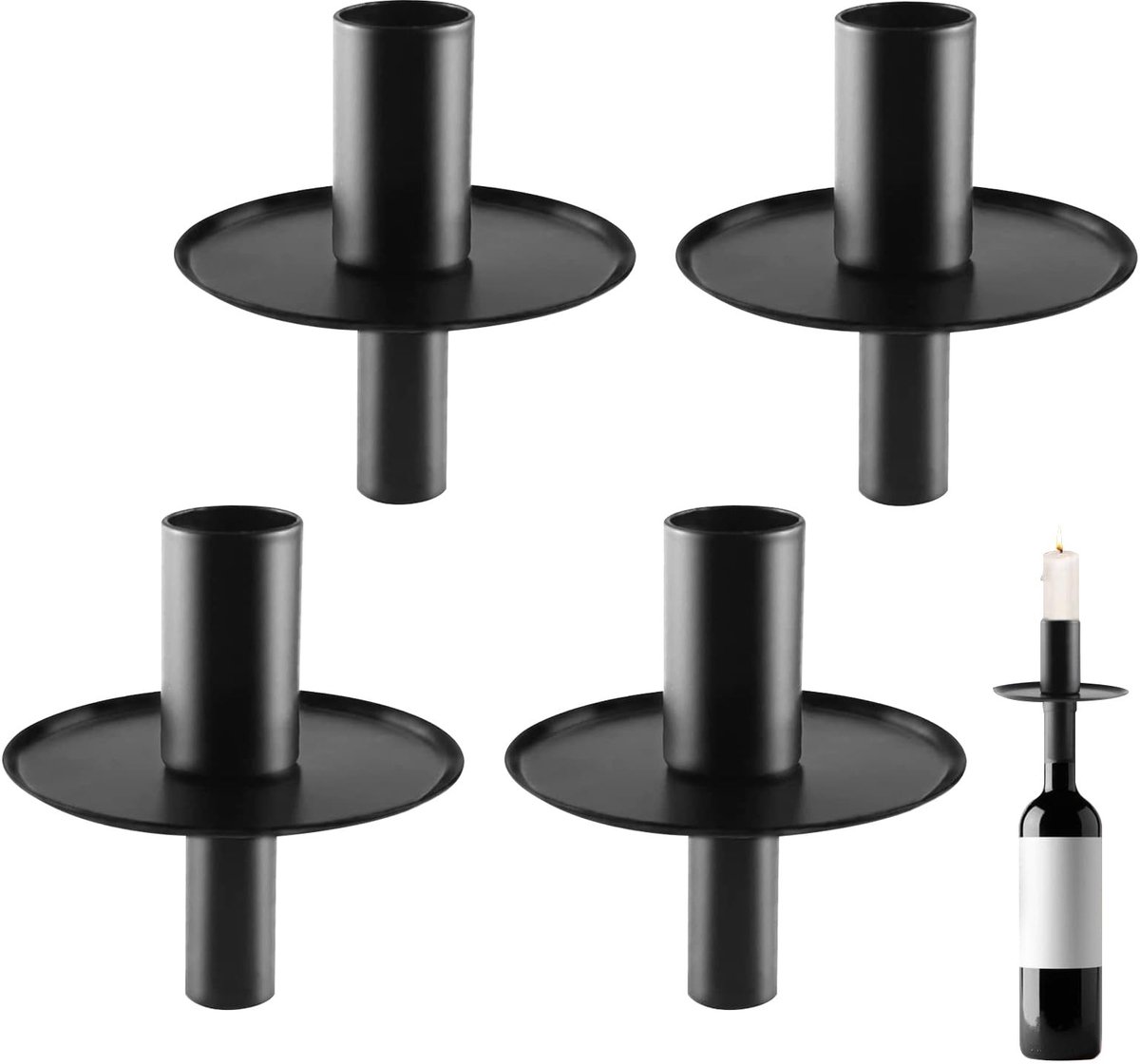 Omgoods- Kandelaar Set van 4 - Zwarte Kandelaarhouder - Metalen Kaarsenstandaard - Decoratieve Vintage Kandelaar - Hittebestendig - Duurzaam Aluminium - Kaarsenhouder
