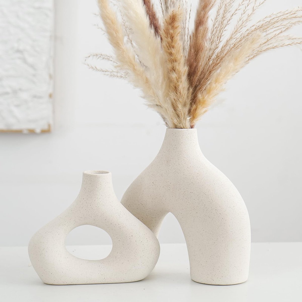 Omgoods - Set van 2 Beige Keramische Vazen voor Moderne Decoratie