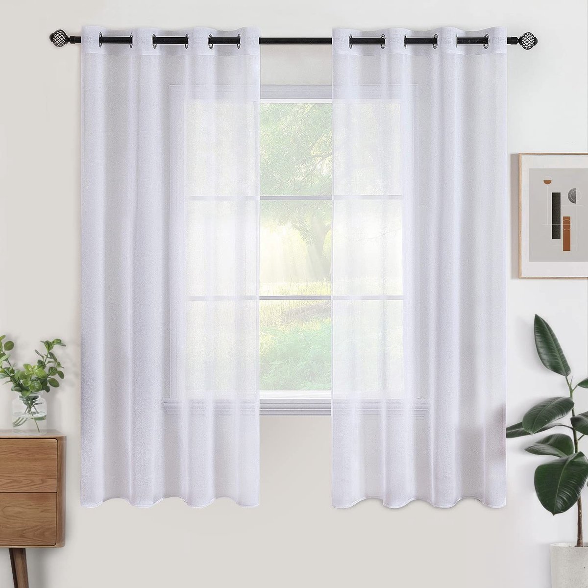 Omgoods - Set van 2 Semi-transparante Gordijnen met Ringen