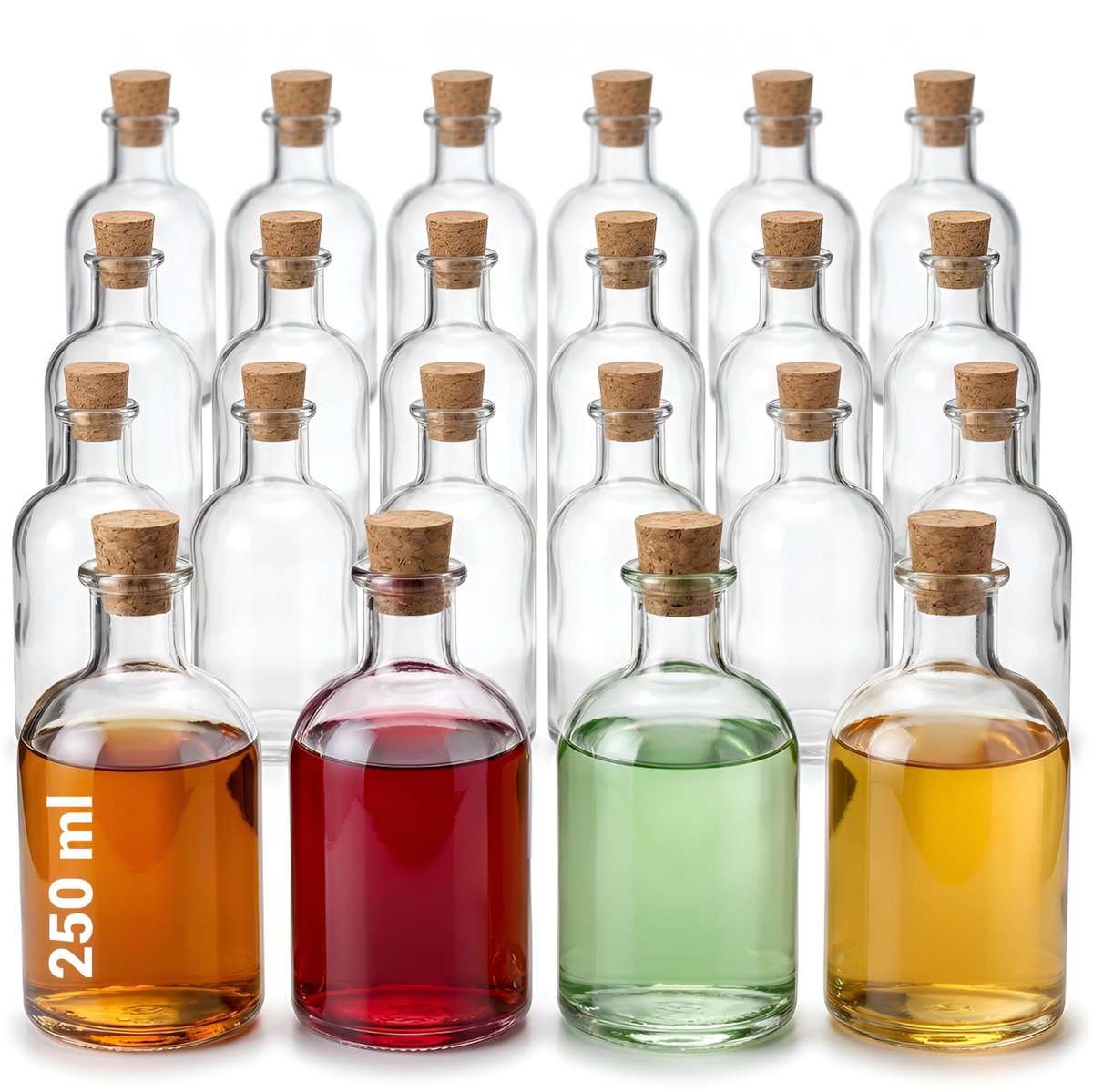 Omgoods - Set van 24 Glazen Apothekersflessen met Kurken Sluiting