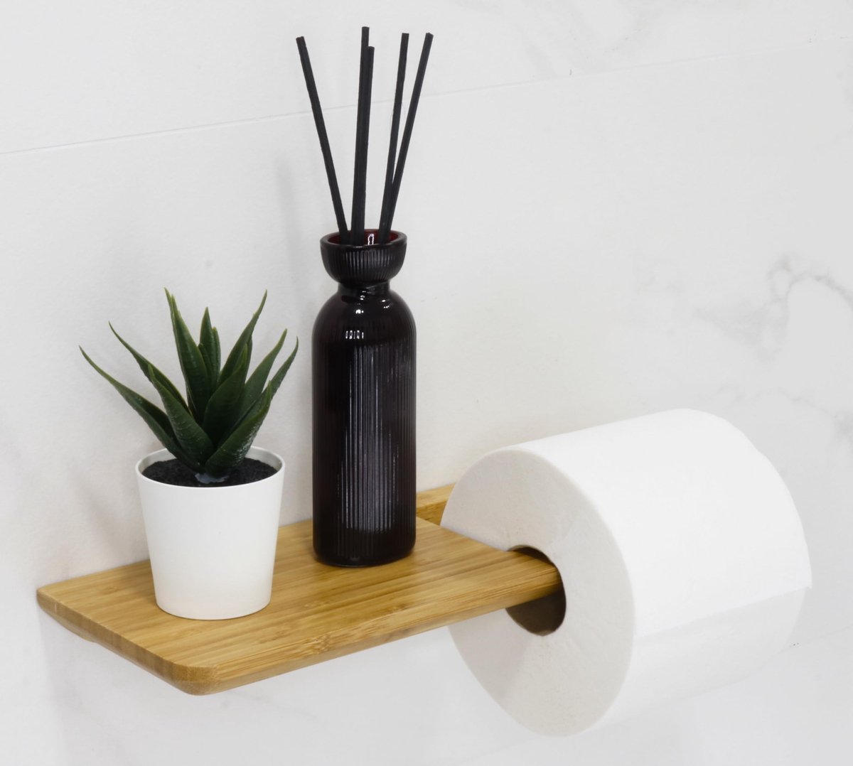 Omgoods - Toiletpapierhouder zonder Boren met Bamboe Decoratie