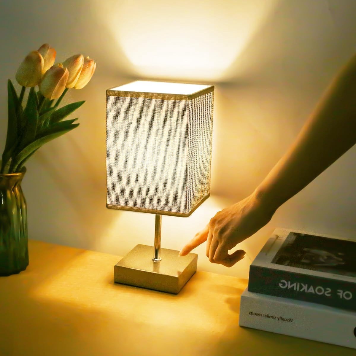 Omgoods - Dimbare Tafel Lamp met Linnen Lampenkap - 3 Helderheidsinstellingen