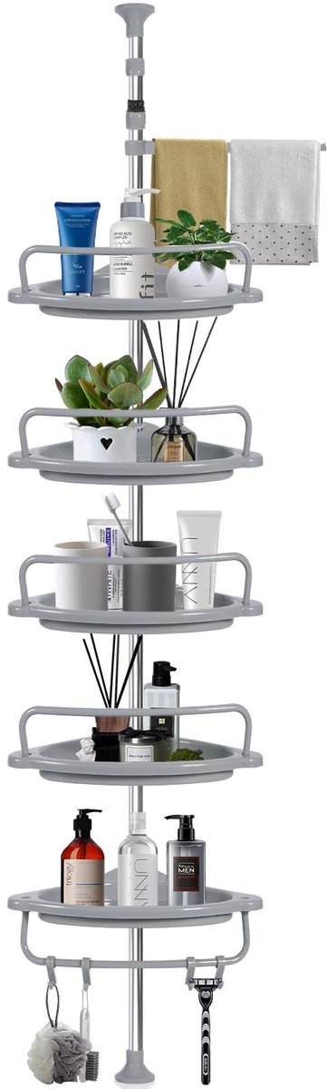 Omgoods - Telescopische Badkamer Plank met 5 Planken en Handdoekhouder