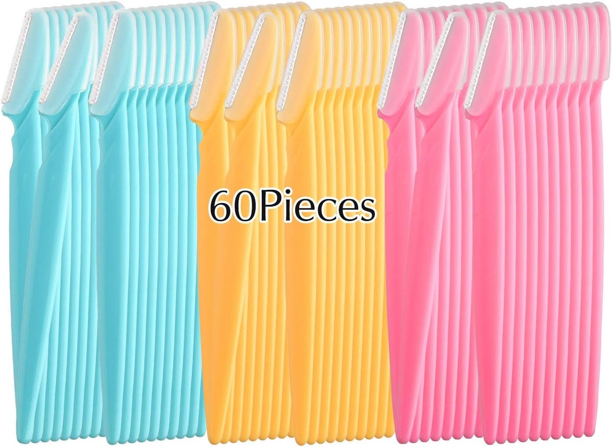 SnelShoppen - 60 Stuks Eyebrow Razor Bladen voor Vrouwen en Mannen, Gezichtsmesjes met Antislip Handvat, Draagbare Scherpe Scheermesjes voor Perfecte