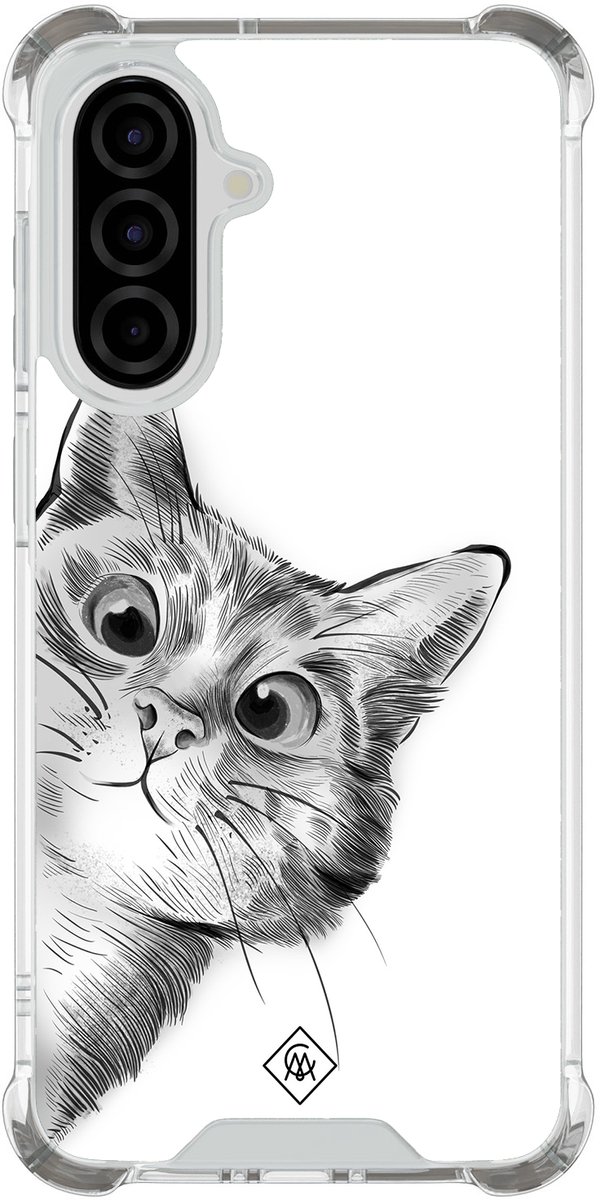 Casimoda® hoesje - Geschikt voor Samsung Galaxy A37 - Kat Kiekeboe - Shockproof case - Extra sterk - TPU/polycarbonaat - Grijs, Transparant