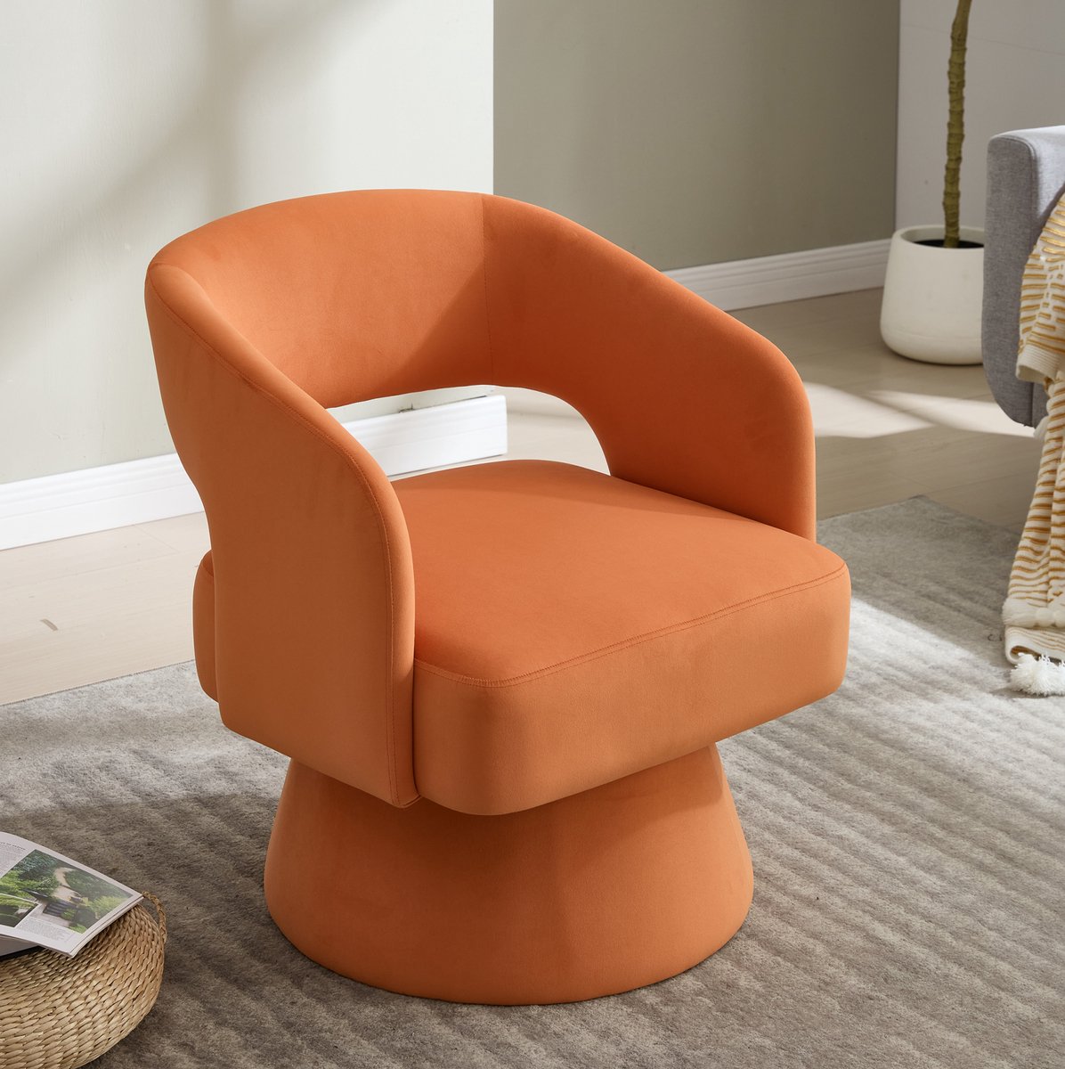 MODENUIT Fauteuil 66 x 68 x 75 cm - 360° Draaibaar Voor Woonkamer, Slaapkamer en Kantoor - Fluweel Oranje