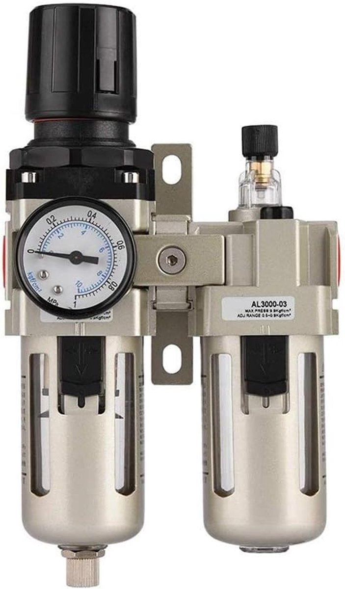 SnelShoppen - Luchtcompressor Vochtfilter, Aluminium Luchtregulator Oil Waterfall Filter 3/8 inch, Verstelbaar van 0.05 MPa tot 0.85 MPa, Hoogwaardige
