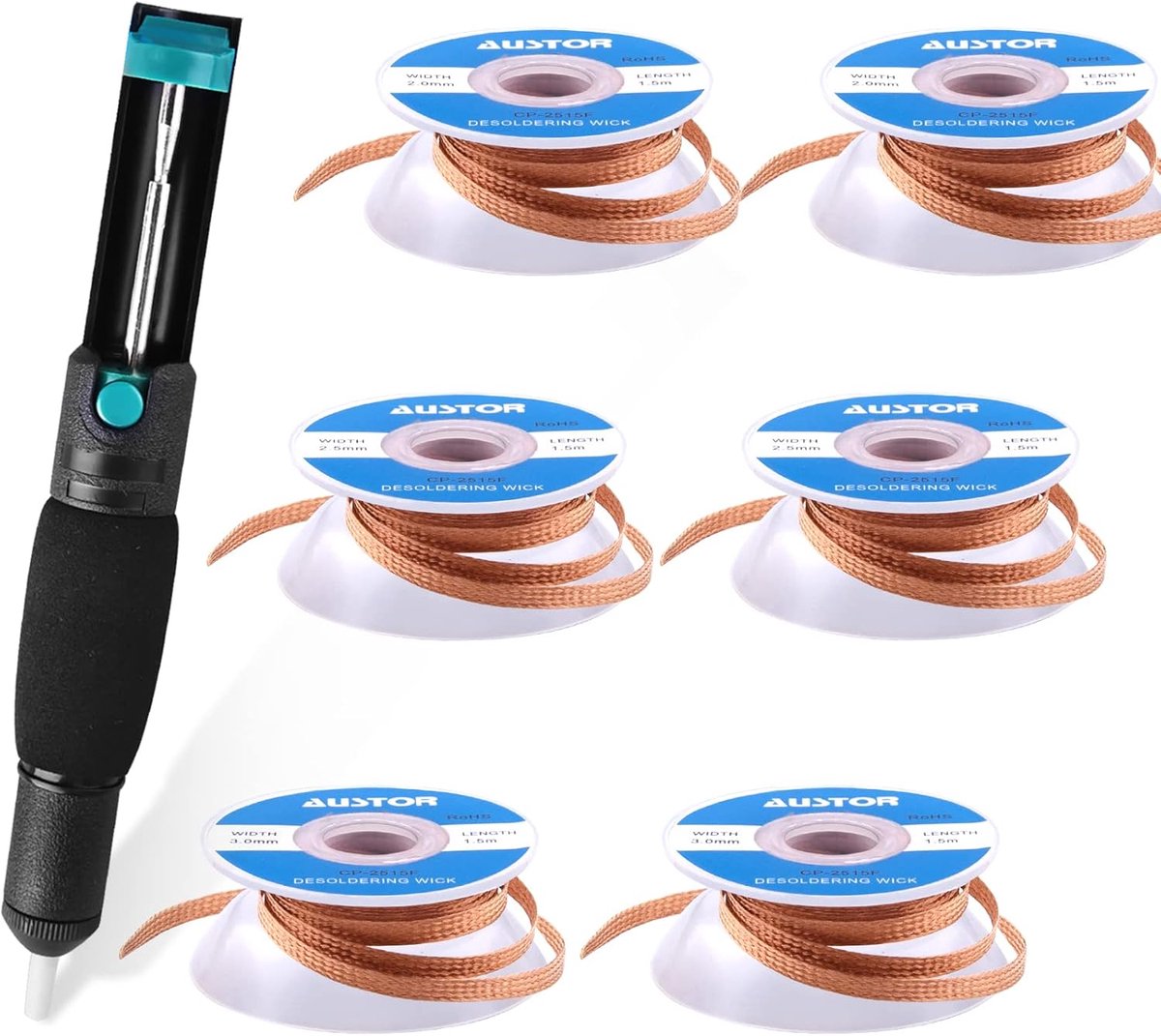 Desoldeerpomp 7-delige set - desoldeerwikkel met flux - hoge efficiëntie voor het verwijderen van soldeer - ShopVlot