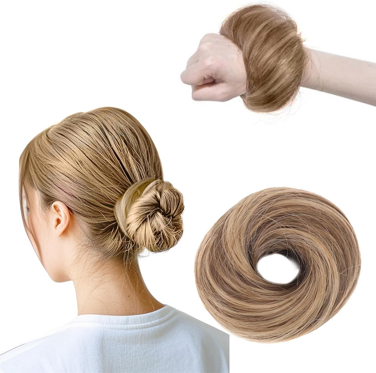 SnelShoppen - Scrunchies voor Vrouwen - Glad Haar Scrunchies - Elastische Haaraccessoires - Lichtbruine Haarband met Fake Haarbun - Perfect voor Feest