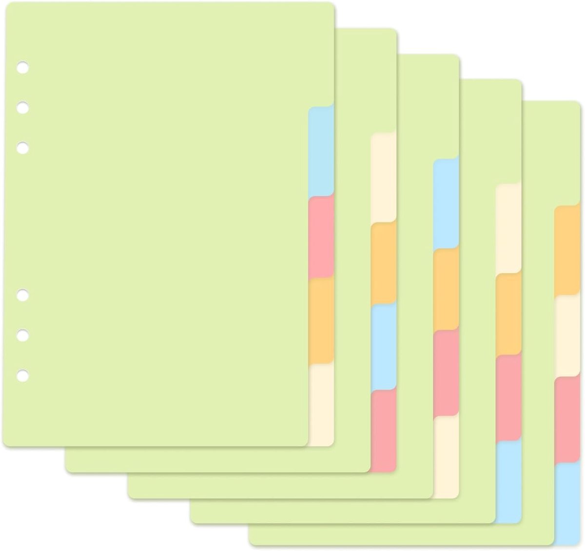 SnelShoppen - 25 Vellen A5 Scheidingsbladen met 5 Kleurrijke Tabs, 21 x 15 cm, 6 Gaten, Hoogwaardige Indextabs voor A5 Mappen, Bruikbaar in Notitieboe