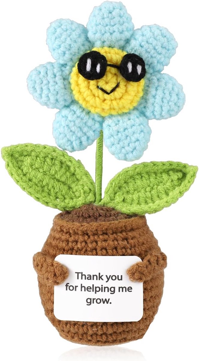 SnelShoppen - Positieve Haakbloem Zonnebloem, Schattige Gehaakte Zonnebloem met Bedankkaart, Emotionele Steun voor Studenten en Volwassenen, Knuffelba